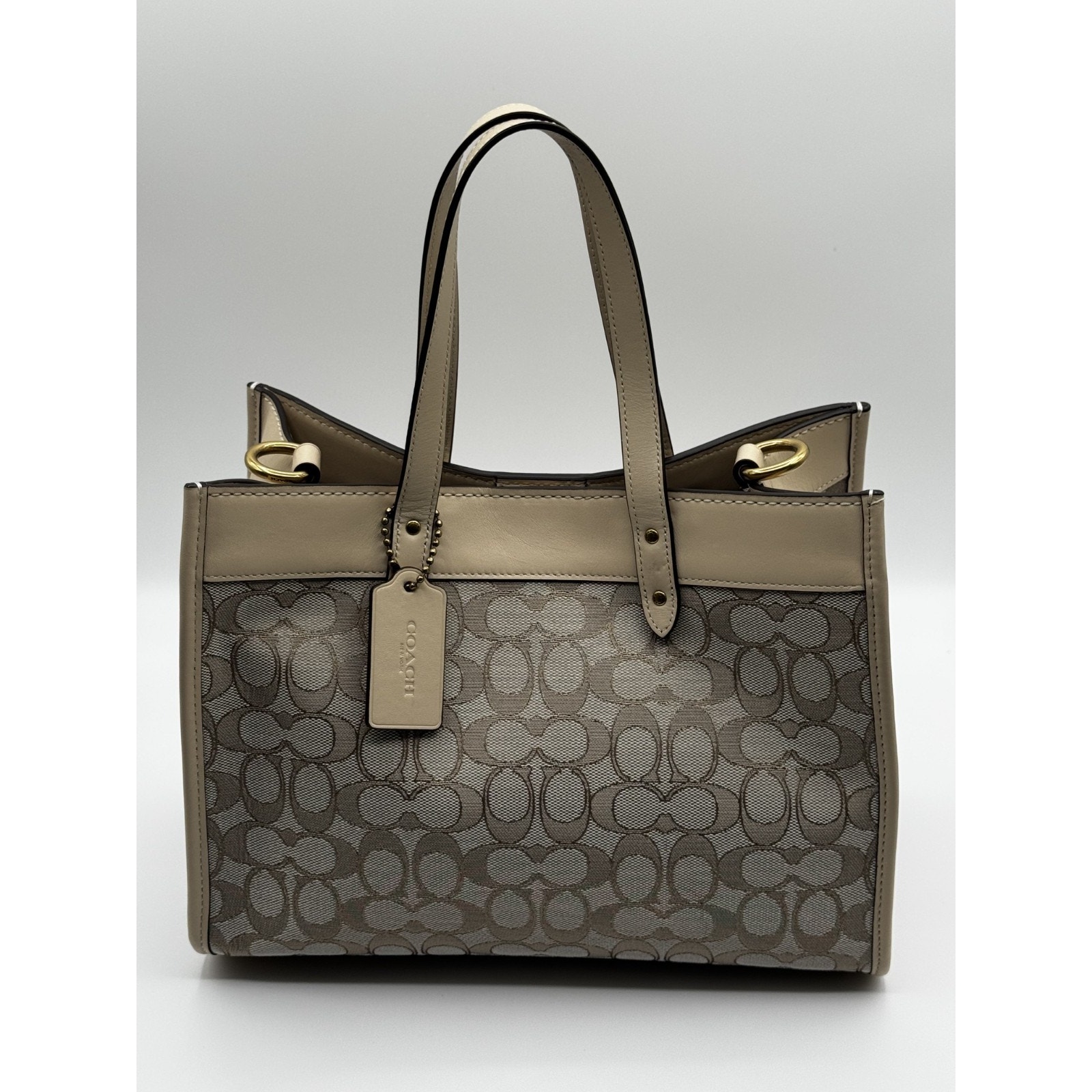 Coach Field Tote 30 In Signature Jacuard And Soft Tanned Leather